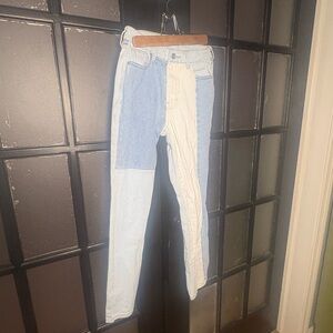 PacSun Patchwork Mom Jeans Colorblock High Waist Denim 24 Y2K
